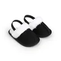 Zapatillas de bebé blancas y negras con pelo sintético y tira elástica - 11CM/38g / Negro