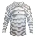 Detailed view of men's casual long-sleeve striped Henley shirt with chest pocket - Size S / Tops / Milky White