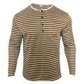 Men's brown and white horizontal striped long-sleeve Henley shirt with chest pocket - Size S / Tops / Khaki