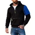 Herren-Hoodie in Schwarz und Blau mit halbem Reißverschluss und neongrünen Details - S / Oberteile / Schwarz