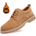 Brown men's suede casual oxford shoes with warm fleece lining and durable lug sole - 37 / Brown Fleece Lined