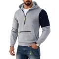 Lässiger Herren-Kapuzenpullover in Grau und Marineblau mit neongrünen Reißverschlussdetails - S / Oberteile / Hellgrau