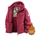Veste polaire à capucha bordeaux pour homme avec doublure thermique épaisse - Rouge
