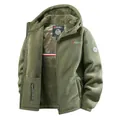 Veste polaire à capuche vert armée pour hommes, doublure épaisse pour sports d'hiver en plein air. - Vert Militaire
