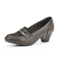 Elegant brown round-toe block heel loafers for women, perfect for office and formal wear. - 39 / Dark Brown