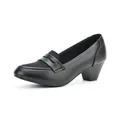Elegant black round-toe block heel loafers for women, perfect for office and formal wear - 35 / Black