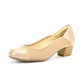 Elegant beige women's mid-heel pumps featuring a retro square toe and patent leather finish - 35 / Off White