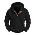 Men's black hooded jacquard sweatshirt with casual knit design and brown accents - S / Tops / Black