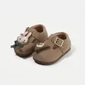 Toddler brown suede Birkenstock shoes featuring cute bunny and toast doll decorations - Size 16 (Inner Length 12cm) / Rabbit Plush Style / Khaki