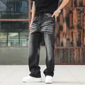 Men's loose straight leg jeans in washed black grey with sparkling rhinestone detailing - 28 / Bottoms / Black and Gray