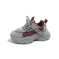 Grey and maroon breathable mesh children's sneakers with thick soles and fashion details - Size 22 (Inner 14cm) / Grey Red