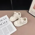 Children's white sneakers with star motif and casual lace-up design in off-white - 23 / Beige
