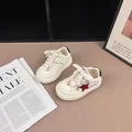 Trendy white children's sneakers featuring a red glitter star and classic lace-up style. - 37 / Beige Red