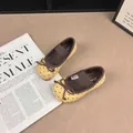 Yellow baby polka dot leather shoes with brown bow detail and elastic instep strap - 27 (Insole 17cm) / Yellow