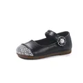 Mädchen schwarze Mary Jane Prinzessinnenschuhe mit silbernem Glitzer und Perlenblume - Größe 23 (Innenlänge 14.3cm) / Schwarz