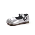 Silberne Glitzer-Mary-Jane-Schuhe für Mädchen mit Perlenblumen-Riemenverzierung - Größe 23 (Innenlänge 14.3cm) / Silber