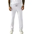 Detail shot of men's white corduroy casual pants with adjustable drawstring. - S / Bottoms / White