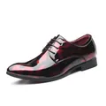 Men's pointed toe formal dress shoes in unique red and black marble patent leather - 38 / Red