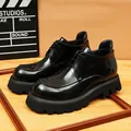 Classic black shiny leather platform dress boots for men with retro British style - 37 / Black