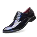 Glossy iridescent blue-purple pointed toe men's dress shoes in Oxford style - 38 / Blue