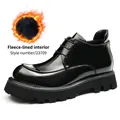 Men's shiny black leather boots with thick lug sole and warm fleece lining - 38 / Fleece Lined Style (23709) / Black