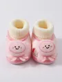 Soft pink fleece baby booties with cute octopus embroidery for winter newborn warmth - Size 12 Inner Length 11.5CM / Pink Octopus