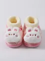 Adorable pink plush rabbit baby booties with warm fleece lining for winter wear! - Size 12 Inner Length 11.5CM / Pink Rabbit