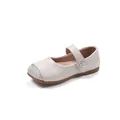 Girls beige Mary Jane shoes with silver glitter toe and decorative flower button - Size 23 (Inner Length 14.8cm) / Beige