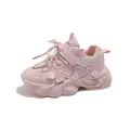 Fashionable light pink breathable mesh running shoes for girls with velcro straps - Size 21 Inner Length 13.5 / Pink