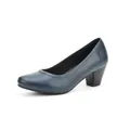 Elegant navy blue round toe pumps with comfortable chunky mid heels for everyday wear - 35 / Dark Blue