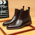 Stivaletti Chelsea in pelle marrone con punta a cappuccio per abbigliamento formale - 37 / Caffè