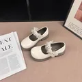 Elegant white Mary Jane girls' shoes with pearl ruffles and British style soles. - Size 27 (Inner Length 17cm) / Beige