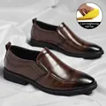 Elegantes mocasines de cuero marrón para hombre con plantilla de 1,2 cm para aumentar - 37 / Zapatos de cuero de corte bajo sin cordones (con media plantilla de 1,2 cm) / Marrón