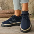 Navy blue breathable knit platform sneakers for women with stylish lace-up closure - Navy Blue