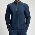 Men's navy recycled performance quarter-zip long sleeve athletic sports pullover - S / Top (ECX1157) / Dark Blue