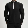 Men's black quick-dry quarter-zip sports pullover with contrast white zipper details - S / Top (ECX1157) / Premium Black