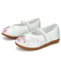 Elegant white Mary Jane Hanfu shoes for girls featuring delicate pink floral embroidery - 25 / White