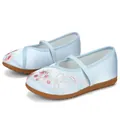 Children's light blue embroidered cloth shoes with floral design for Hanfu - 25 / Blue