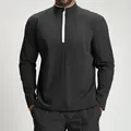 Men's eco-friendly recycled quick-dry athletic half-zip jacket in black with white accents - S / Top (ECX1157) / Dark Gray