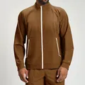 Men's eco-friendly brown sports jacket featuring a white contrast zipper and stand collar - S / Tops / Brown Red