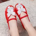 Red traditional Chinese embroidered shoes for girls featuring pearl butterfly accents - 25 / Red (A961)