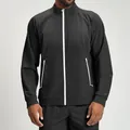 Schwarze Herren-Outdoorjacke mit weißem Kontrastreißverschluss und Stehkragen - Dunkelgrau