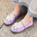 Traditional purple girls' Hanfu embroidered shoes with decorative 3D butterfly detail. - 25 / Purple