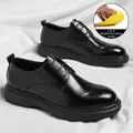 Premium black men's dress shoes with crocodile embossed leather and 1.2cm height insole - 38 / 1.2CM Height Increasing Pad Style / Black