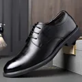 Professional men's black textured lace-up business dress shoes with elevator soles - 37 / Business Height Increasing Lace-up / Black Four Seasons