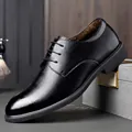 Warm fleece-lined black business leather shoes for men - 37 / Business Height Increasing Lace-up / Black Fleece Lined