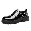 Classic men's casual patent leather thick-soled oxford shoes in black and white contrast - 38 / Black