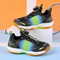 Youth badminton shoes with black mesh and lime gradient, featuring rotating buckle. - 30 / Black