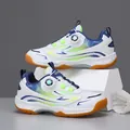 Lightweight kids badminton training shoes with rotating dial lace in blue and green - 30 / White Blue