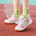 Pink and white breathable kids badminton shoes with rotary buckle for tennis and outdoor sports - 30 / White and Pink